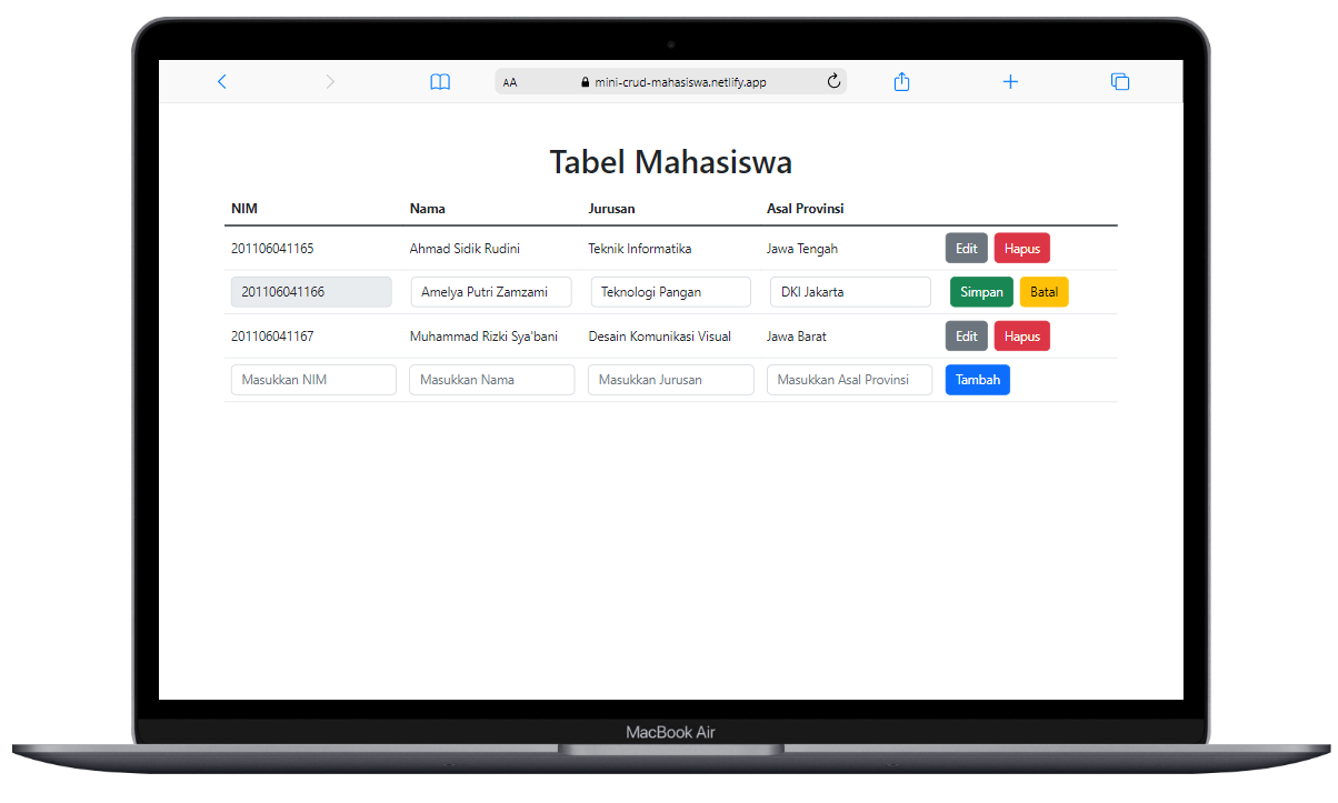 CRUD Mahasiswa